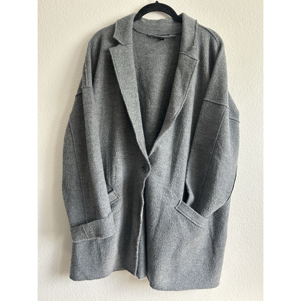 Size XL Eileen Fisher ASH Notch Collar Boil Ash Grey Wool Jacket Luxury Wear